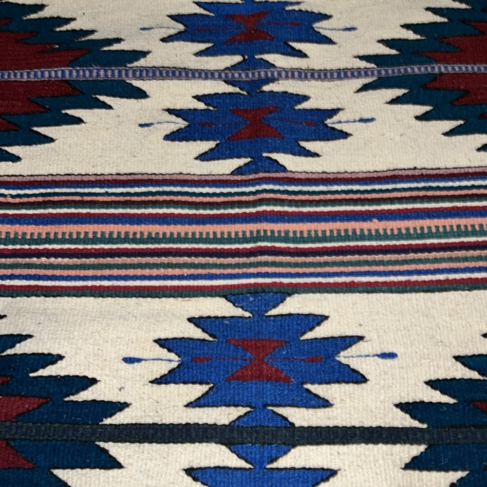 Southwest pattern wool runner fringe ends rug 64” x 30”